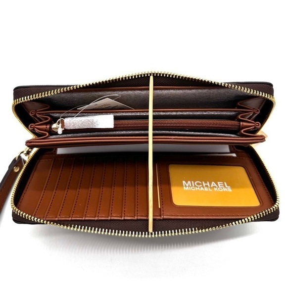 Michael Kors Large Continental Wallet Wristlet Leather Brown - Picture 7 of 8